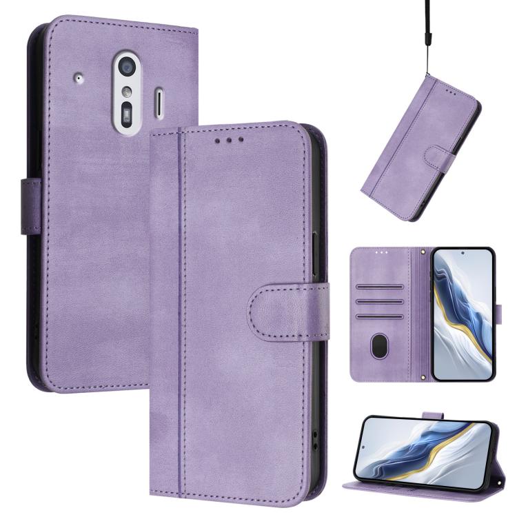 Line Splicing Buckle Retro Leather Phone Case, For Fujitsu Arrows We3, For Fujitsu FCNT Rakuraku F-53E, For Fujitsu Arrows We2 F-52E, For Fujitsu Arrows We2 Plus F-51E, For Fujitsu Arrow Be4 Plus F-41B, For Fujitsu Arrows F-01L F-42A