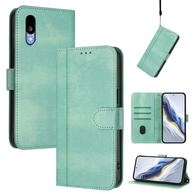 Line Splicing Buckle Retro Leather Phone Case, For Sharp Aquos wish6, For Sharp Aquos R11, For Sharp Aquos Sense10, For Sharp Basio Active3, For Sharp Aquos Sense9 Plus, For Sharp Aquos Sense9