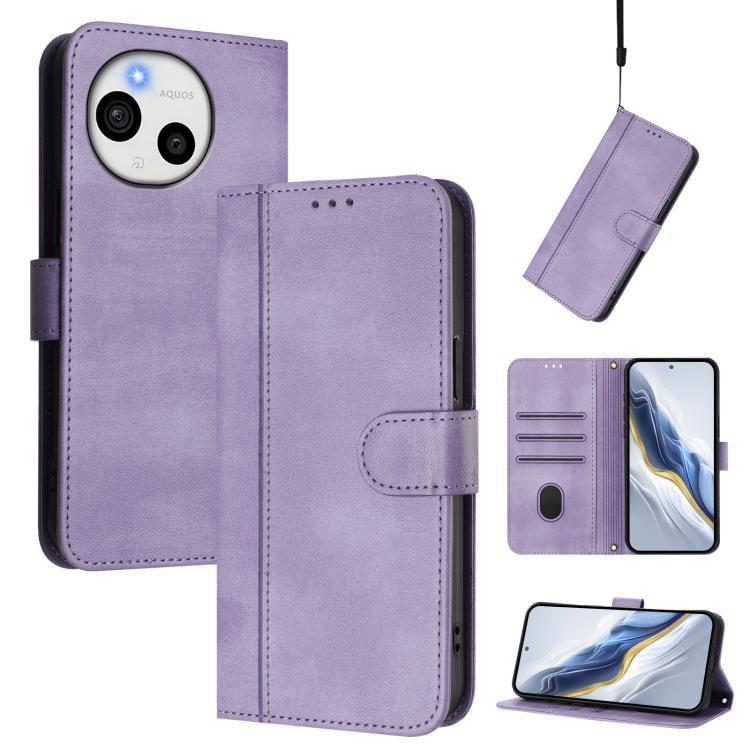 Line Splicing Buckle Retro Leather Phone Case, For Sharp Aquos wish6, For Sharp Aquos R11, For Sharp Aquos Sense10, For Sharp Basio Active3, For Sharp Aquos Sense9 Plus, For Sharp Aquos Sense9