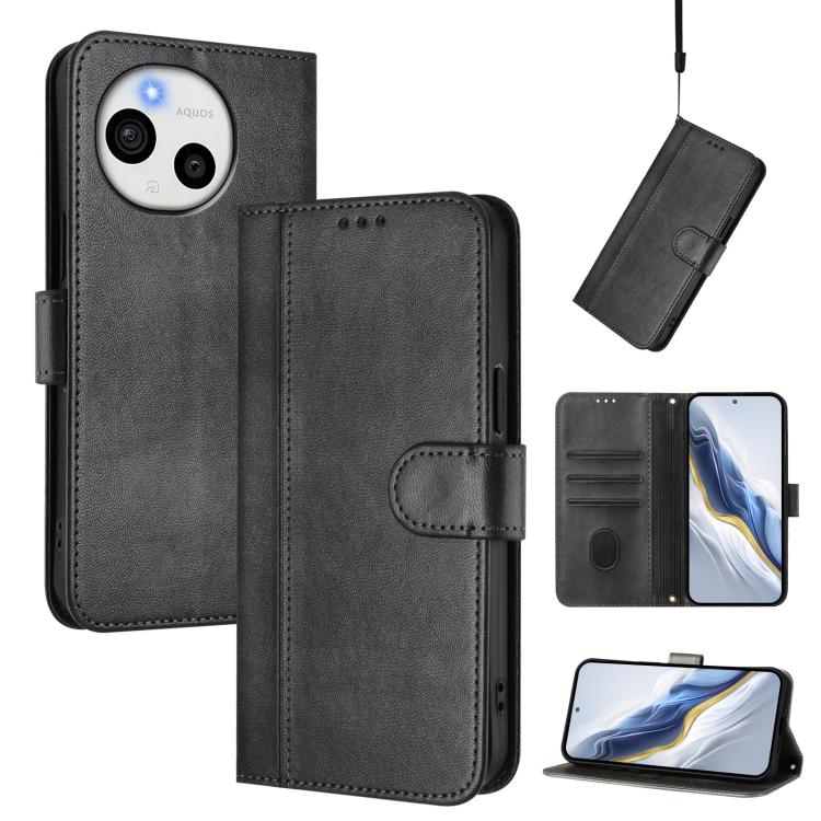 Line Splicing Buckle Retro Leather Phone Case, For Sharp Aquos wish6, For Sharp Aquos R11, For Sharp Aquos Sense10, For Sharp Basio Active3, For Sharp Aquos Sense9 Plus, For Sharp Aquos Sense9
