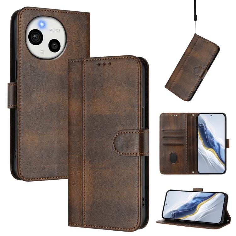 Line Splicing Buckle Retro Leather Phone Case, For Sharp Aquos wish6, For Sharp Aquos R11, For Sharp Aquos Sense10, For Sharp Basio Active3, For Sharp Aquos Sense9 Plus, For Sharp Aquos Sense9