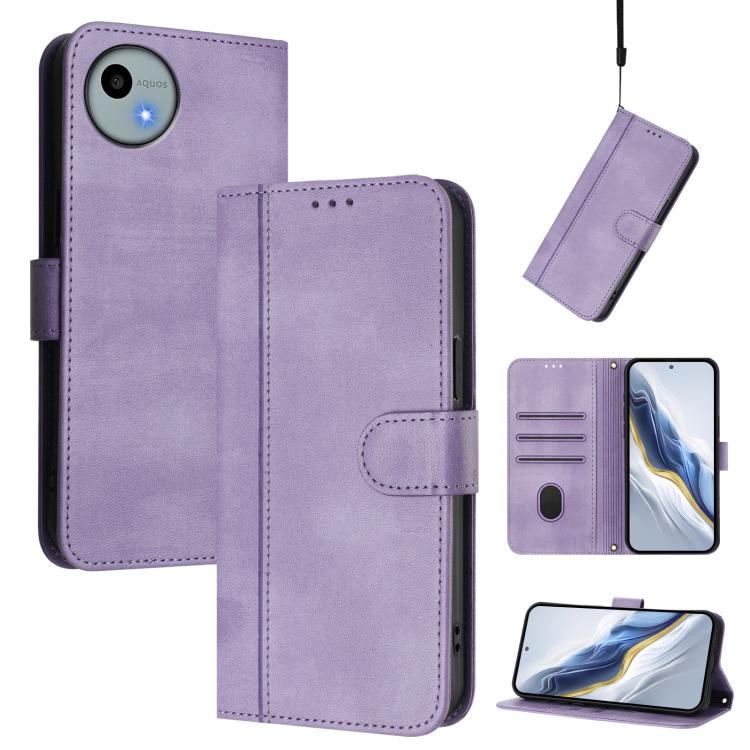 Line Splicing Buckle Retro Leather Phone Case, For Sharp Aquos R9 Pro, For Sharp Aquos wish4, For Sharp Aquos R9, For Sharp Aquos sense8 SHG11 / SH-54D, For Sharp Aquos wish3, For Sharp Aquos R7