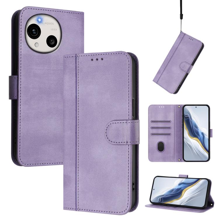Line Splicing Buckle Retro Leather Phone Case, For Sharp Aquos wish6, For Sharp Aquos R11, For Sharp Aquos Sense10, For Sharp Basio Active3, For Sharp Aquos Sense9 Plus, For Sharp Aquos Sense9