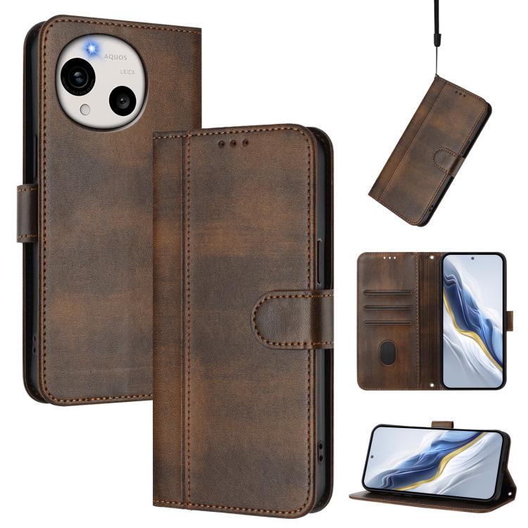 Line Splicing Buckle Retro Leather Phone Case, For Sharp Aquos wish6, For Sharp Aquos R11, For Sharp Aquos Sense10, For Sharp Basio Active3, For Sharp Aquos Sense9 Plus, For Sharp Aquos Sense9