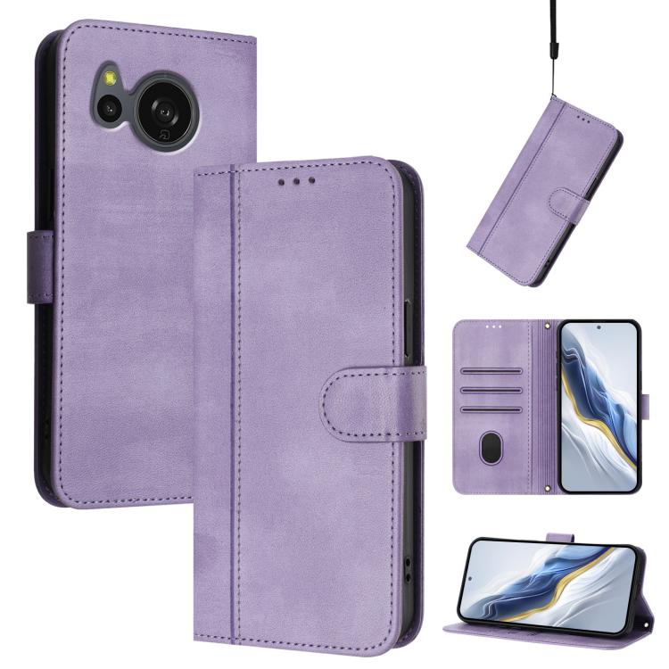 Line Splicing Buckle Retro Leather Phone Case, For Sharp Aquos R9 Pro, For Sharp Aquos wish4, For Sharp Aquos R9, For Sharp Aquos sense8 SHG11 / SH-54D, For Sharp Aquos wish3, For Sharp Aquos R7