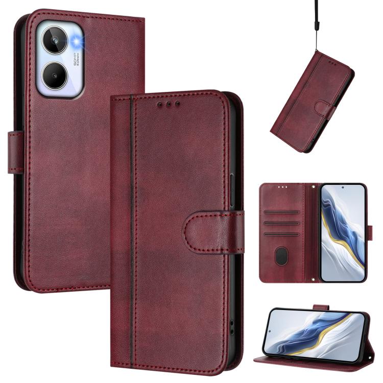 Line Splicing Buckle Retro Leather Phone Case, For Realme C33 2023 / 2022, For Realme 10T 5G / 10s 5G / 9i 5G Indian, For Realme GT3 5G / GT Neo 5 240W, For Realme 10 Pro 5G, For Realme 10 Pro+ 5G, For Realme 10 4G Global