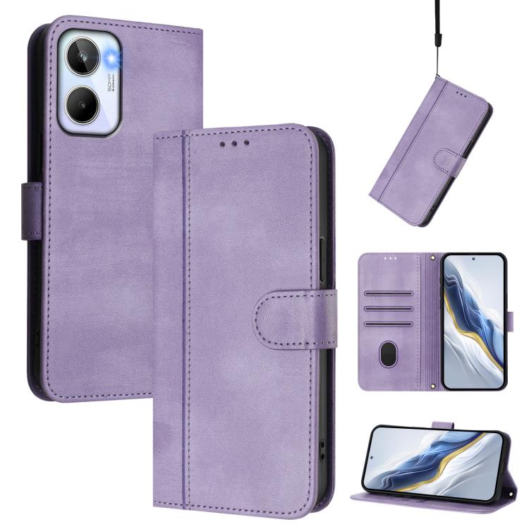 Line Splicing Buckle Retro Leather Phone Case, For Realme C33 2023 / 2022, For Realme 10T 5G / 10s 5G / 9i 5G Indian, For Realme GT3 5G / GT Neo 5 240W, For Realme 10 Pro 5G, For Realme 10 Pro+ 5G, For Realme 10 4G Global