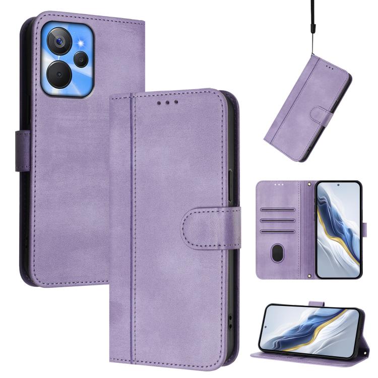 Line Splicing Buckle Retro Leather Phone Case, For Realme C33 2023 / 2022, For Realme 10T 5G / 10s 5G / 9i 5G Indian, For Realme GT3 5G / GT Neo 5 240W, For Realme 10 Pro 5G, For Realme 10 Pro+ 5G, For Realme 10 4G Global
