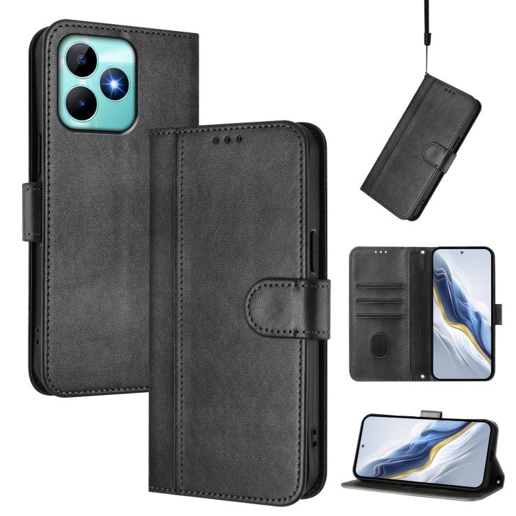 Line Splicing Buckle Retro Leather Phone Case, For Realme 13 Pro 5G / 13 Pro+ 5G Global, For Realme Note 60 4G Global / C61 4G India, For Realme GT 6 5G / GT 6T 5G Global, For Realme C67 4G / 12 Lite 4G Global, For Realme 12 Pro 5G / 12 Pro+ 5G Global ...
