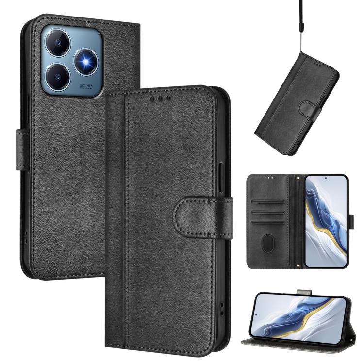 Line Splicing Buckle Retro Leather Phone Case, For Realme GT 7 Pro / GT7 Pro Racing, For Realme C63 5G Global, For Realme 12 5G / 12x 5G / C65 5G Global, For Realme 13 4G / 12 4G / P1 5G Global, For Realme C61 4G / C63 4G Global, For Realme 13+ 5G Global
