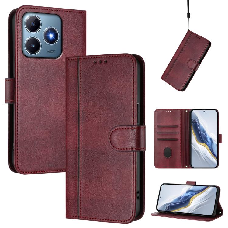 Line Splicing Buckle Retro Leather Phone Case, For Realme GT 7 Pro / GT7 Pro Racing, For Realme C63 5G Global, For Realme 12 5G / 12x 5G / C65 5G Global, For Realme 13 4G / 12 4G / P1 5G Global, For Realme C61 4G / C63 4G Global, For Realme 13+ 5G Global