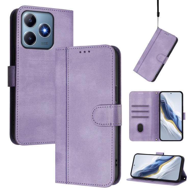 Line Splicing Buckle Retro Leather Phone Case, For Realme GT 7 Pro / GT7 Pro Racing, For Realme C63 5G Global, For Realme 12 5G / 12x 5G / C65 5G Global, For Realme 13 4G / 12 4G / P1 5G Global, For Realme C61 4G / C63 4G Global, For Realme 13+ 5G Global