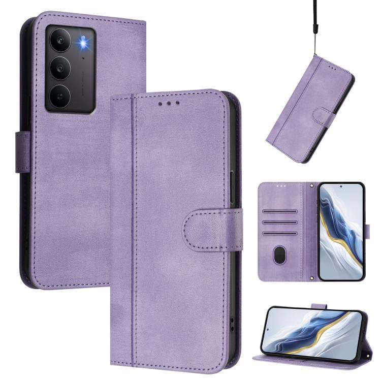 Line Splicing Buckle Retro Leather Phone Case, For Realme 14 5G / 14T 5G Global, For Realme P3 Ultra 5G, For Realme P3 5G, For Realme P3 Pro 5G Global, For Realme 14 Pro+ 5G, For Realme C75 4G / 14x 5G Global