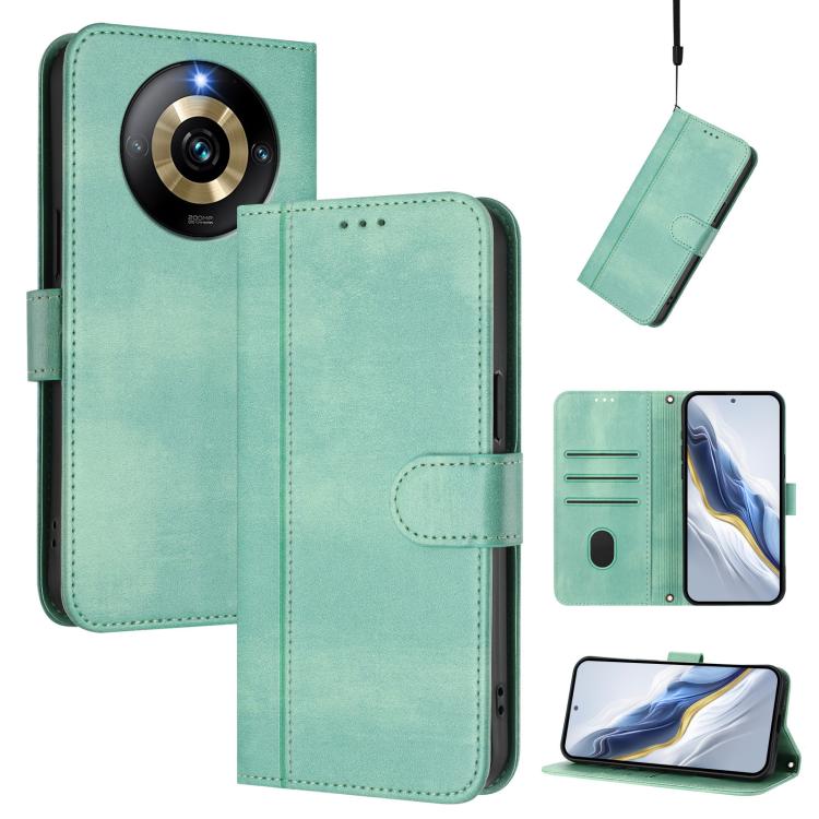 Line Splicing Buckle Retro Leather Phone Case, For Realme 11 5G Global / C67 5G India, For Realme 11 4G Global, For Realme GT5 240W / GT5, For Realme Narzo 60 Pro Global, For Realme C65 4G Global, For Realme C55 4G Global / Narzo N55