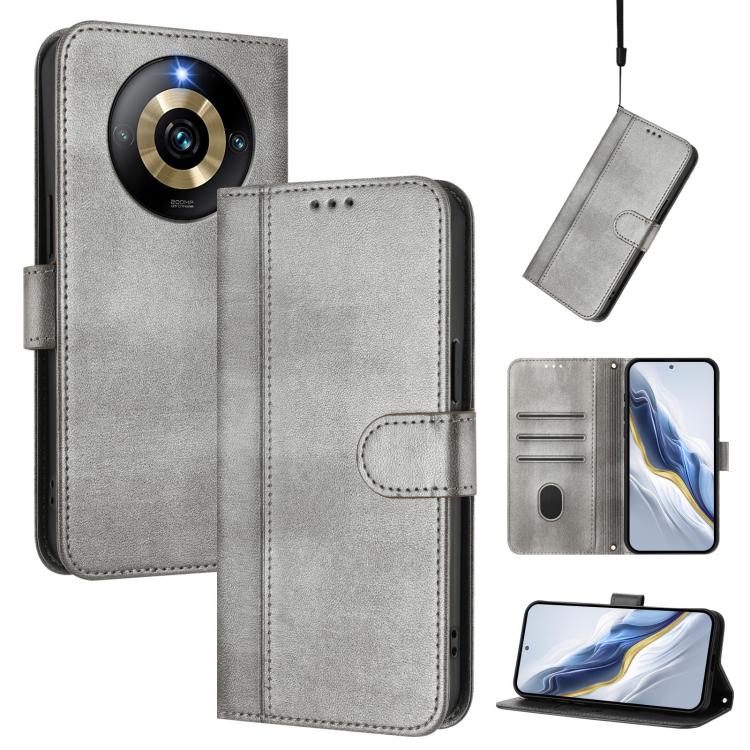 Line Splicing Buckle Retro Leather Phone Case, For Realme 11 5G Global / C67 5G India, For Realme 11 4G Global, For Realme GT5 240W / GT5, For Realme Narzo 60 Pro Global, For Realme C65 4G Global, For Realme C55 4G Global / Narzo N55