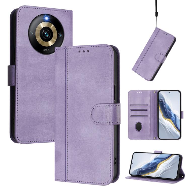 Line Splicing Buckle Retro Leather Phone Case, For Realme 11 5G Global / C67 5G India, For Realme 11 4G Global, For Realme GT5 240W / GT5, For Realme Narzo 60 Pro Global, For Realme C65 4G Global, For Realme C55 4G Global / Narzo N55