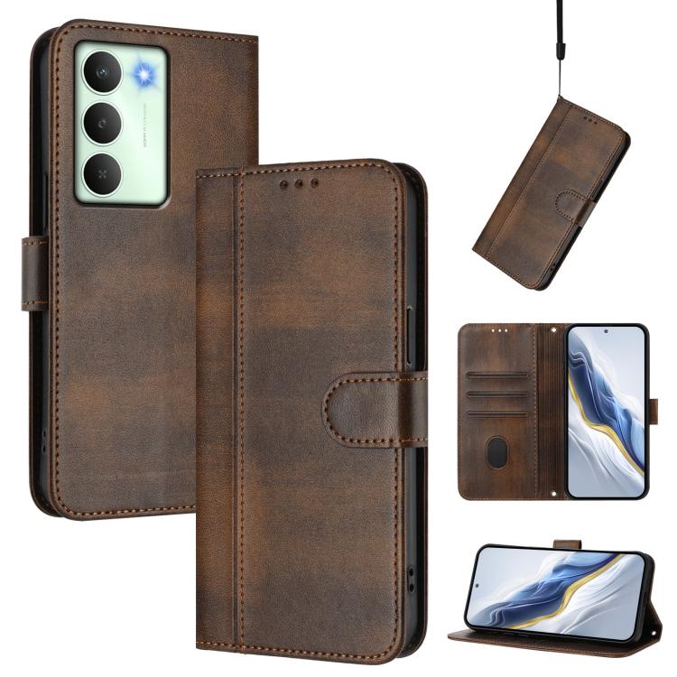 Line Splicing Buckle Retro Leather Phone Case, For Realme P4 5G, For Realme 15T 5G Global, For Realme 15 5G / 15 Pro 5G Global, For Realme C71 4G Global, For Realme V70 5G / C75 5G, For Realme Narzo 80 Pro / 14 Pro 5G India
