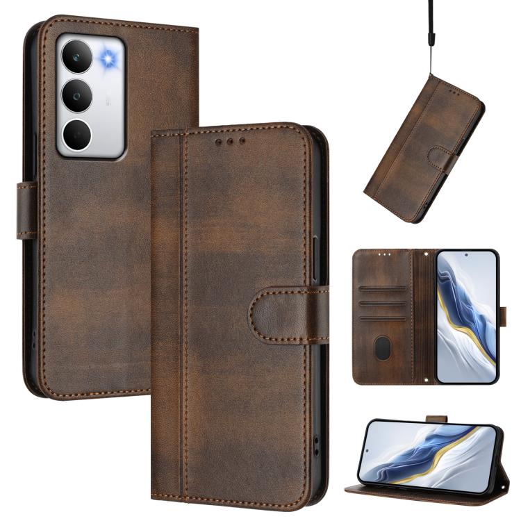 Line Splicing Buckle Retro Leather Phone Case, For Realme P4 5G, For Realme 15T 5G Global, For Realme 15 5G / 15 Pro 5G Global, For Realme C71 4G Global, For Realme V70 5G / C75 5G, For Realme Narzo 80 Pro / 14 Pro 5G India