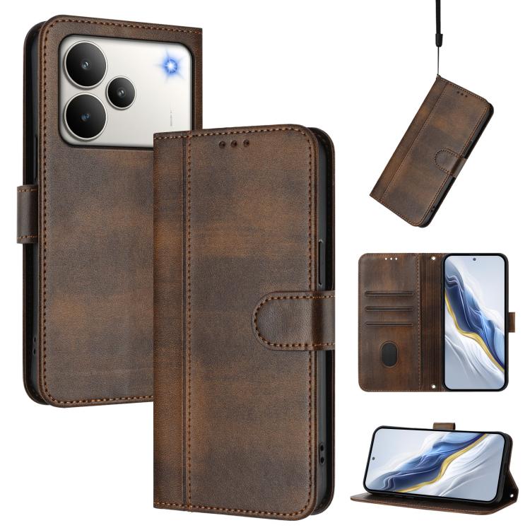 Line Splicing Buckle Retro Leather Phone Case, For Realme 16 5G Global, For Realme 16 Pro+ 5G Global, For Realme 16 Pro 5G Global, For Realme C71 4G India / Note 70 4G, For Realme C85 5G / 15x 5G India, For Realme P4 Pro 5G