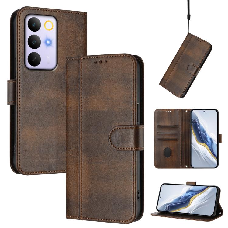 Line Splicing Buckle Retro Leather Phone Case, For Realme 16 5G Global, For Realme 16 Pro+ 5G Global, For Realme 16 Pro 5G Global, For Realme C71 4G India / Note 70 4G, For Realme C85 5G / 15x 5G India, For Realme P4 Pro 5G