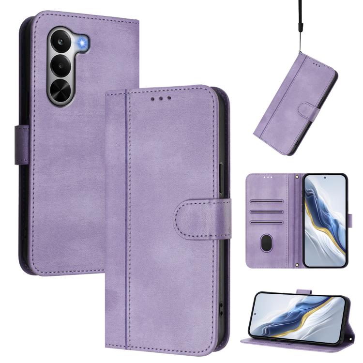 Line Splicing Buckle Retro Leather Phone Case, For Realme P4x 5G / OnePlus Nord CE6 Lite, For Realme 16T 5G Global, For Realme C100 5G, For Realme P4 Power 5G, For Realme Note 80 4G Global, For Realme C83 5G India