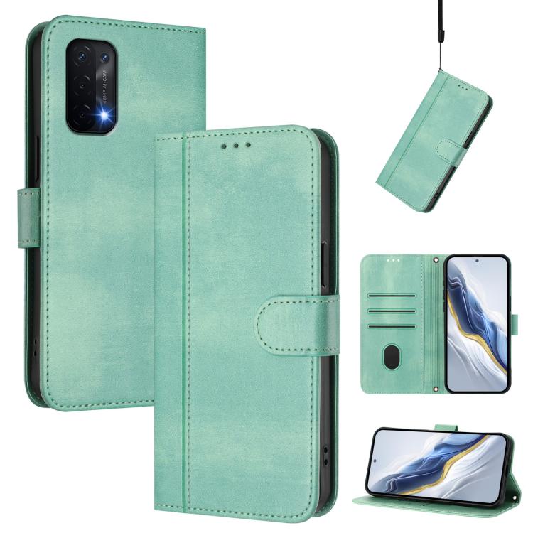 Line Splicing Buckle Retro Leather Phone Case, For OPPO A74 4G / F19 / A95 4G Global, For OPPO F19 Pro / Reno5 F, For OPPO A94 5G Global / Reno5 Z, For OPPO A54 5G / A74 5G / A93 5G, For OPPO Reno5 4G / 5G / Find X3 Lite, For OPPO A79 5G Global