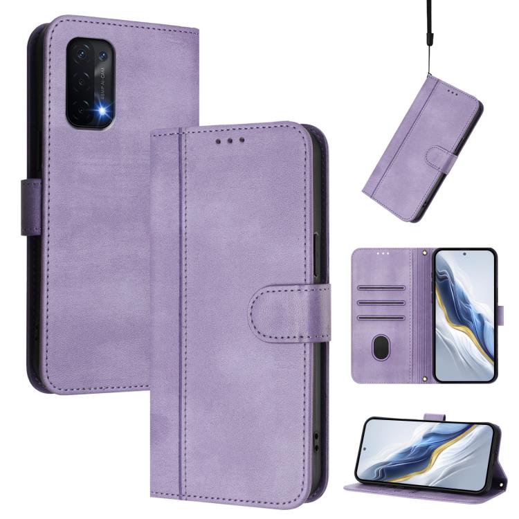 Line Splicing Buckle Retro Leather Phone Case, For OPPO A74 4G / F19 / A95 4G Global, For OPPO F19 Pro / Reno5 F, For OPPO A94 5G Global / Reno5 Z, For OPPO A54 5G / A74 5G / A93 5G, For OPPO Reno5 4G / 5G / Find X3 Lite, For OPPO A79 5G Global
