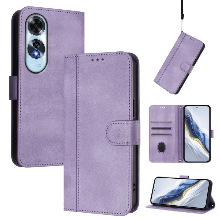 Line Splicing Buckle Retro Leather Phone Case, For OPPO Reno12 F 5G / 4G / F27 5G India, For OPPO K12x 5G Global, For OPPO Reno12 Pro 5G Global, For OPPO Reno12 5G Global, For OPPO A2 Pro 5G / F27 Pro 5G, For OPPO A60 4G Global
