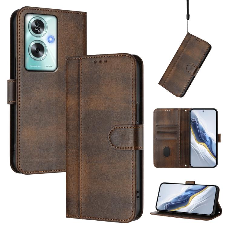 Line Splicing Buckle Retro Leather Phone Case, For OPPO A74 4G / F19 / A95 4G Global, For OPPO F19 Pro / Reno5 F, For OPPO A94 5G Global / Reno5 Z, For OPPO A54 5G / A74 5G / A93 5G, For OPPO Reno5 4G / 5G / Find X3 Lite, For OPPO A79 5G Global