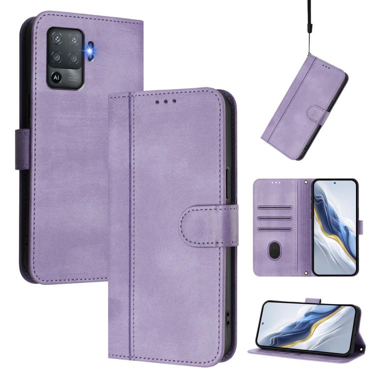 Line Splicing Buckle Retro Leather Phone Case, For OPPO A74 4G / F19 / A95 4G Global, For OPPO F19 Pro / Reno5 F, For OPPO A94 5G Global / Reno5 Z, For OPPO A54 5G / A74 5G / A93 5G, For OPPO Reno5 4G / 5G / Find X3 Lite, For OPPO A79 5G Global