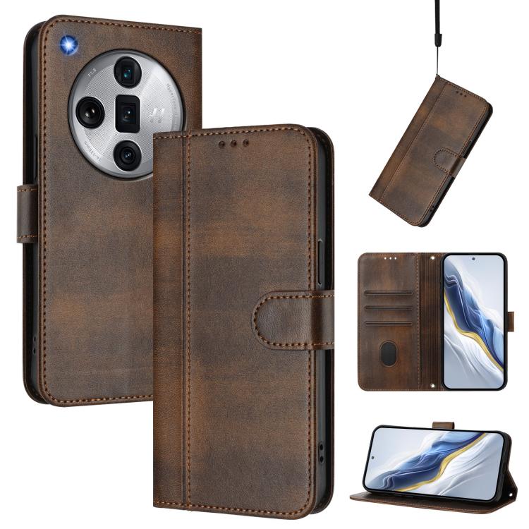 Line Splicing Buckle Retro Leather Phone Case, For OPPO Reno11 F 5G Global / F25 Pro 5G India, For OPPO Find X7, For OPPO Reno11 5G Global, For OPPO Reno11 Pro 5G Global, For OPPO Find X7 Ultra, For OPPO A38 4G / A18 4G Global