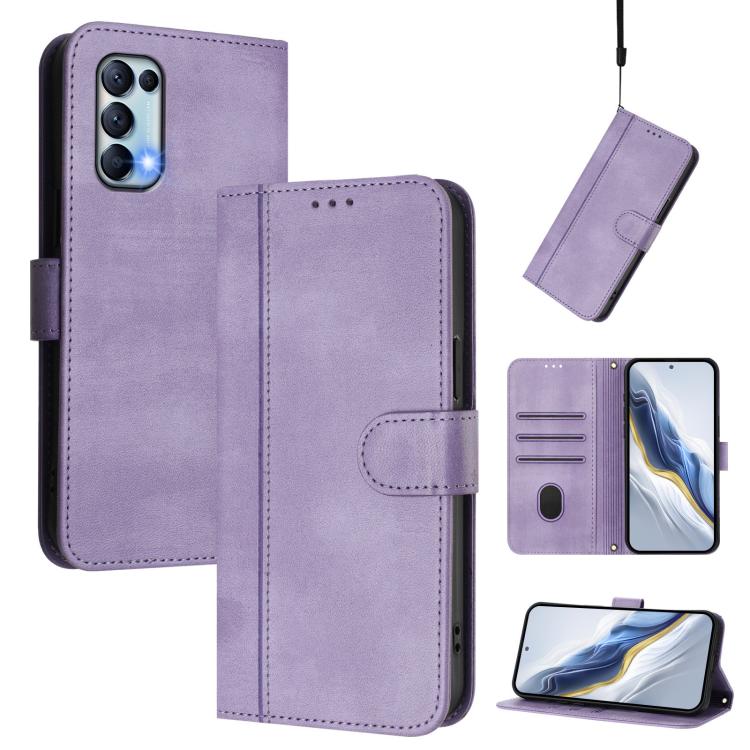 Line Splicing Buckle Retro Leather Phone Case, For OPPO A74 4G / F19 / A95 4G Global, For OPPO F19 Pro / Reno5 F, For OPPO A94 5G Global / Reno5 Z, For OPPO A54 5G / A74 5G / A93 5G, For OPPO Reno5 4G / 5G / Find X3 Lite, For OPPO A79 5G Global