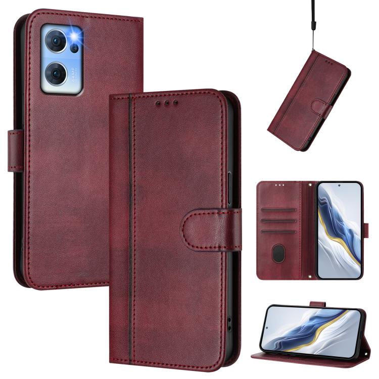 Line Splicing Buckle Retro Leather Phone Case, For OPPO A36 4G / A76 4G / A96 4G, For OPPO A16e, For OPPO Find X5 Pro, For OPPO Find X5, For OPPO Reno7 5G Global / Find X5 Lite, For OPPO A56 5G / A55 5G / A54 4G