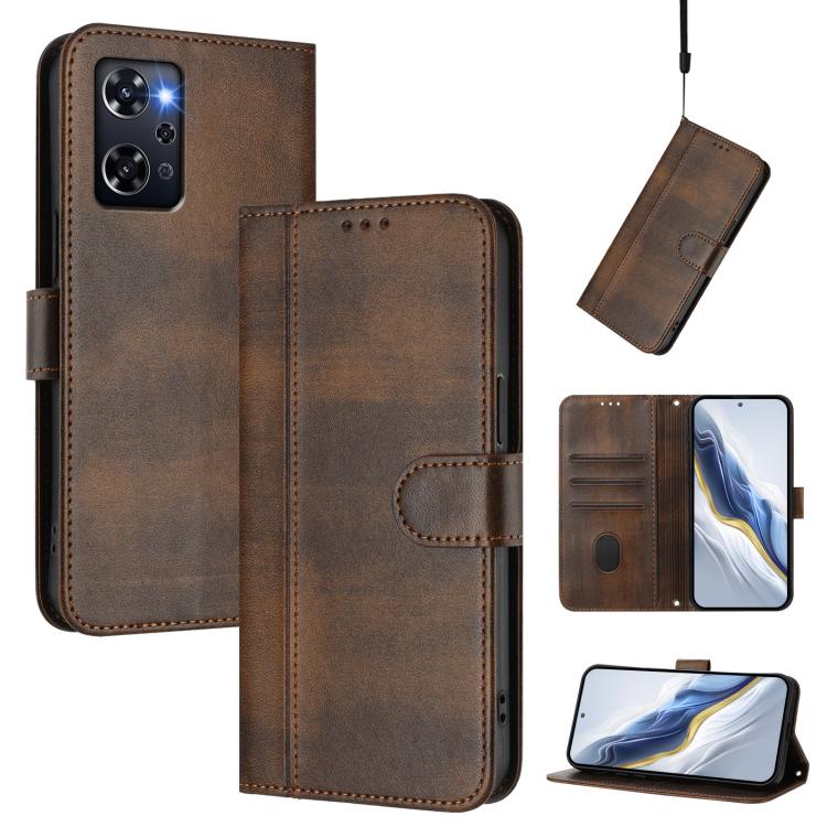 Line Splicing Buckle Retro Leather Phone Case, For OPPO Reno9 A, For OPPO A58 4G Global, For OPPO Reno10 5G / Reno10 Pro Global, For OPPO A78 4G Global, For OPPO A98 5G / F23 5G India, For OPPO Find X8 Pro 5G