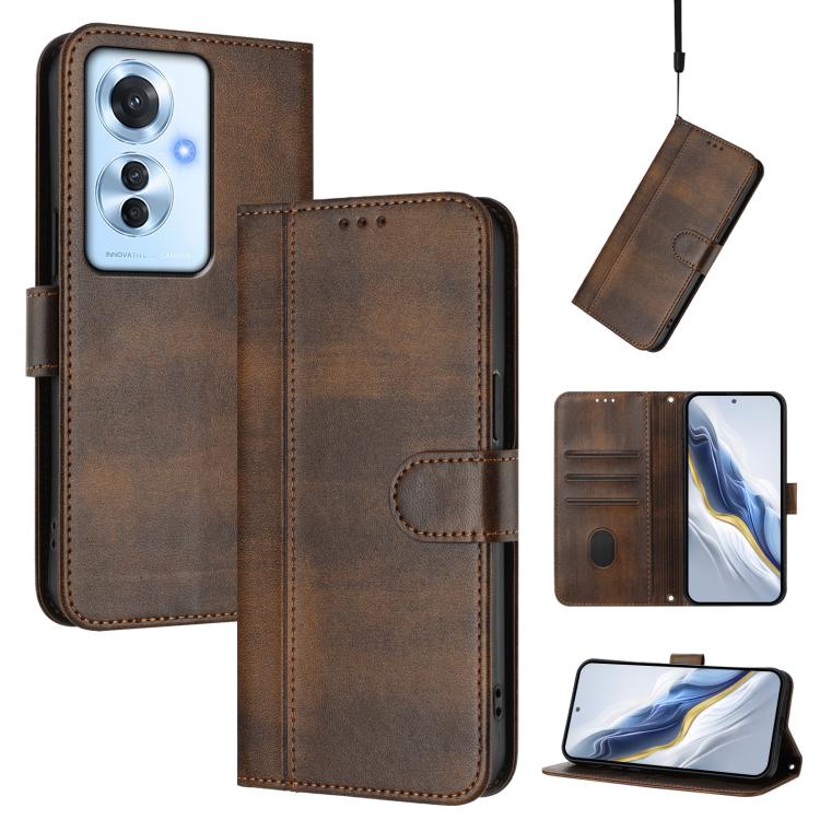 Line Splicing Buckle Retro Leather Phone Case, For OPPO Reno11 F 5G Global / F25 Pro 5G India, For OPPO Find X7, For OPPO Reno11 5G Global, For OPPO Reno11 Pro 5G Global, For OPPO Find X7 Ultra, For OPPO A38 4G / A18 4G Global