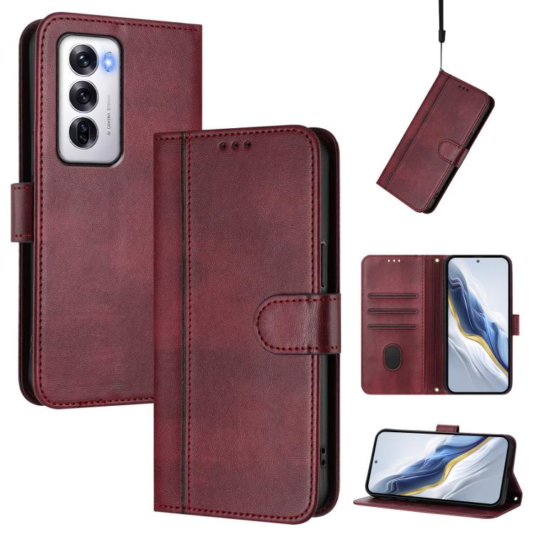 Line Splicing Buckle Retro Leather Phone Case, For OPPO Reno12 F 5G / 4G / F27 5G India, For OPPO K12x 5G Global, For OPPO Reno12 Pro 5G Global, For OPPO Reno12 5G Global, For OPPO A2 Pro 5G / F27 Pro 5G, For OPPO A60 4G Global