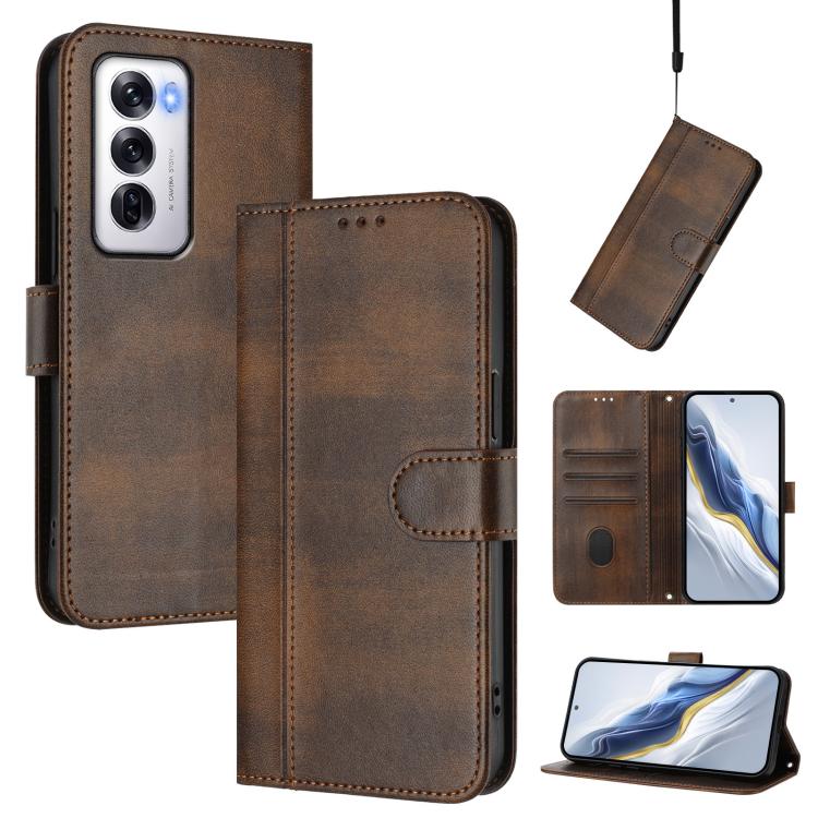 Line Splicing Buckle Retro Leather Phone Case, For OPPO Reno12 F 5G / 4G / F27 5G India, For OPPO K12x 5G Global, For OPPO Reno12 Pro 5G Global, For OPPO Reno12 5G Global, For OPPO A2 Pro 5G / F27 Pro 5G, For OPPO A60 4G Global