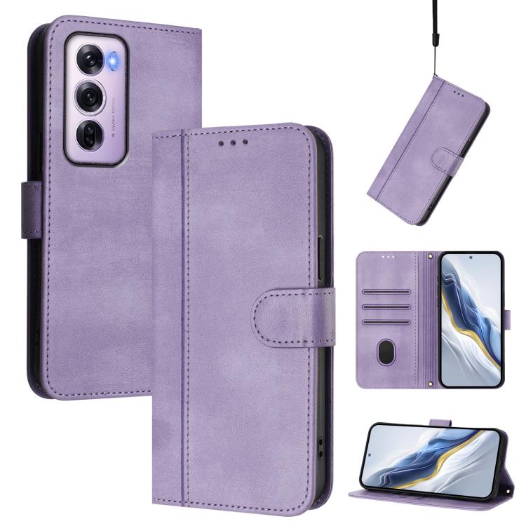 Line Splicing Buckle Retro Leather Phone Case, For OPPO Reno12 F 5G / 4G / F27 5G India, For OPPO K12x 5G Global, For OPPO Reno12 Pro 5G Global, For OPPO Reno12 5G Global, For OPPO A2 Pro 5G / F27 Pro 5G, For OPPO A60 4G Global