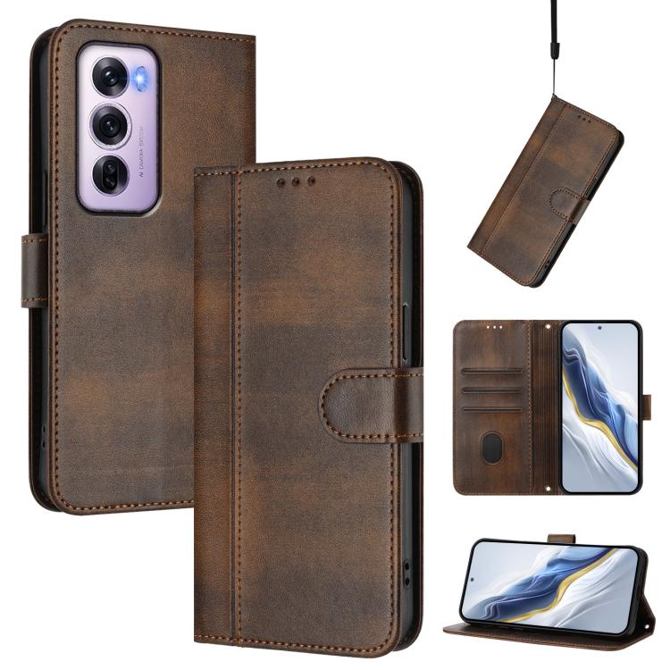 Line Splicing Buckle Retro Leather Phone Case, For OPPO Reno12 F 5G / 4G / F27 5G India, For OPPO K12x 5G Global, For OPPO Reno12 Pro 5G Global, For OPPO Reno12 5G Global, For OPPO A2 Pro 5G / F27 Pro 5G, For OPPO A60 4G Global