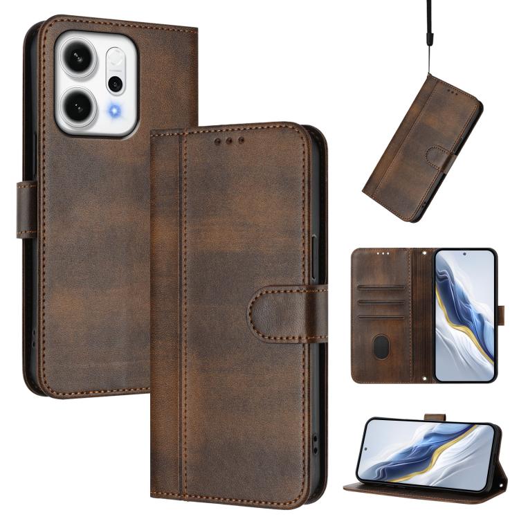 Line Splicing Buckle Retro Leather Phone Case, For OPPO Reno14 Pro Global, For OPPO Reno14 Global, For OPPO Find X8s+ 5G, For OPPO Find X8s 5G, For OPPO Find X8 Ultra 5G, For OPPO F29 5G Global