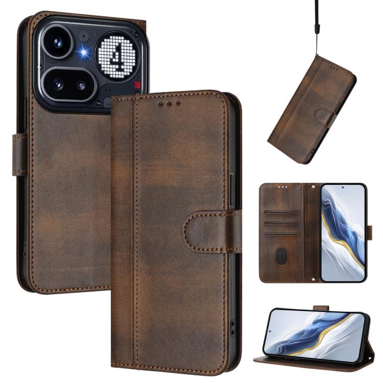 Line Splicing Buckle Retro Leather Phone Case, For Nothing Phone 4a Pro, For Nothing Phone 4a, For Nothing Phone 3a, For Nothing Phone 3a Pro, For Nothing CMF Phone 1, For Nothing Phone 2a