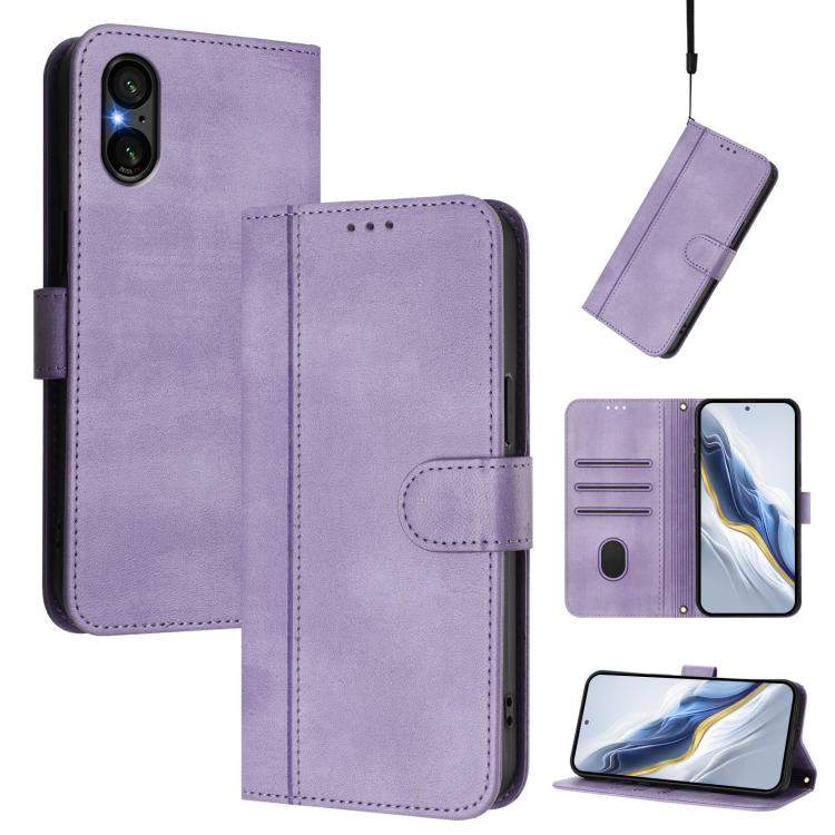 Line Splicing Buckle Retro Leather Phone Case, For Sony Xperia 1 VIII, For Sony Xperia 10 VII, For Sony Xperia 10 VI 2024, For Sony Xperia 1 VI 2024, For Sony Xperia 5 VI, For Sony Xperia 5 V