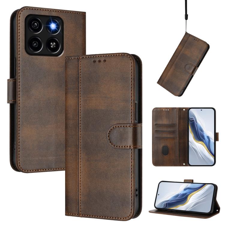 Line Splicing Buckle Retro Leather Phone Case, For ZTE Blade A75 5G / Nubia Focus 5G, For ZTE Blade A75 4G, For ZTE Blade A35 / A55, For ZTE Nubia Focus Pro 5G, For ZTE Nubia Z60 Ultra, For ZTE Blade A73 5G