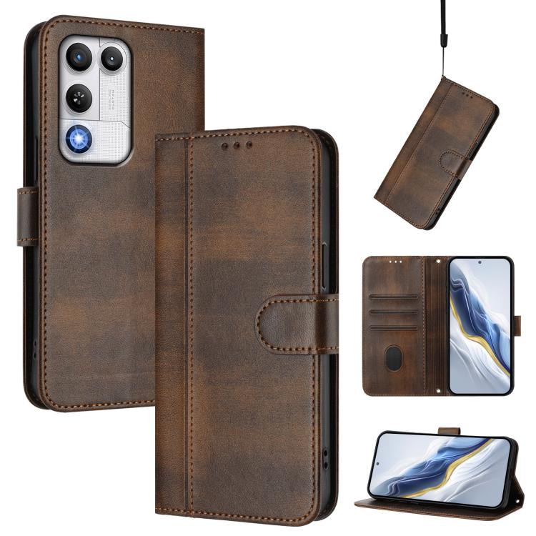 Line Splicing Buckle Retro Leather Phone Case, For ZTE nubia Neo 5 5G, For ZTE nubia Neo 5 GT 5G, For ZTE Optus X Value 5G, For ZTE Optus X Pro 2 5G, For ZTE nubia RedMagic 11 Air, For ZTE A75 Pro / Telstra T-Elite 5G