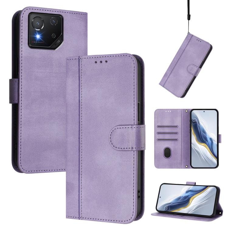 Line Splicing Buckle Retro Leather Phone Case, For ASUS Zenfone 12 Ultra, For ASUS ROG Phone 9 / 9 Pro, For ASUS Zenfone 11 Ultra, For ASUS ROG Phone 8 / 8 Pro