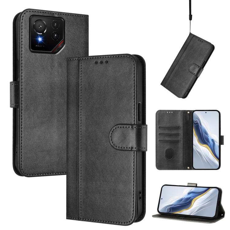 Line Splicing Buckle Retro Leather Phone Case, For ASUS Zenfone 12 Ultra, For ASUS ROG Phone 9 / 9 Pro, For ASUS Zenfone 11 Ultra, For ASUS ROG Phone 8 / 8 Pro