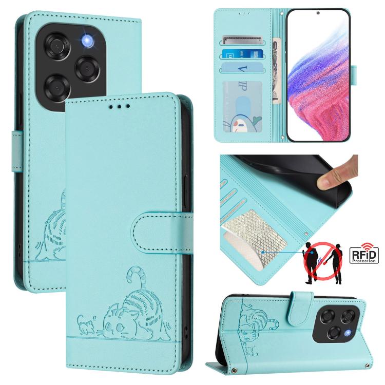 Cat Rat Embossed Pattern RFID Leather Phone Case with Lanyard, For Coolpad X100, For Coolpad Cool 40i, For Coolpad C16