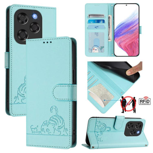 Cat Rat Embossed Pattern RFID Leather Phone Case with Lanyard, For Coolpad X100, For Coolpad Cool 40i, For Coolpad C16