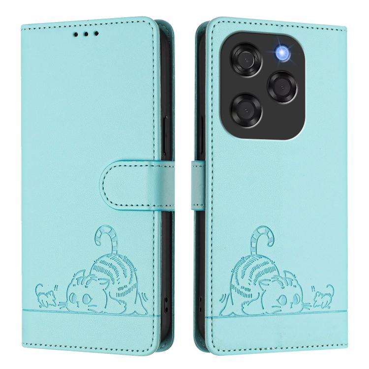 Cat Rat Embossed Pattern RFID Leather Phone Case with Lanyard, For Coolpad X100, For Coolpad Cool 40i, For Coolpad C16
