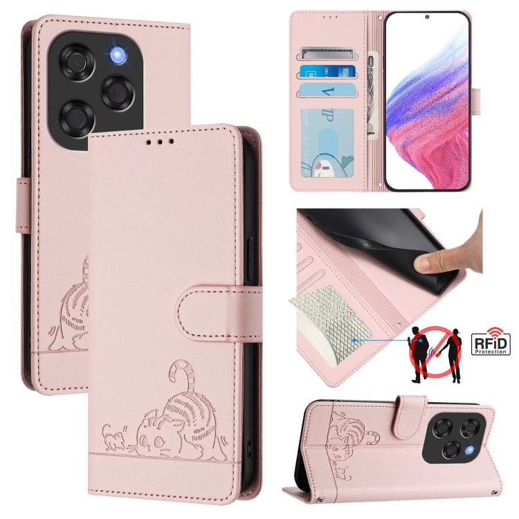 Cat Rat Embossed Pattern RFID Leather Phone Case with Lanyard, For Coolpad X100, For Coolpad Cool 40i, For Coolpad C16